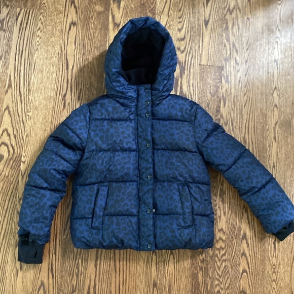 Gap cold control max puffer jacket navy leopard girl medium - Picture 2 of 7